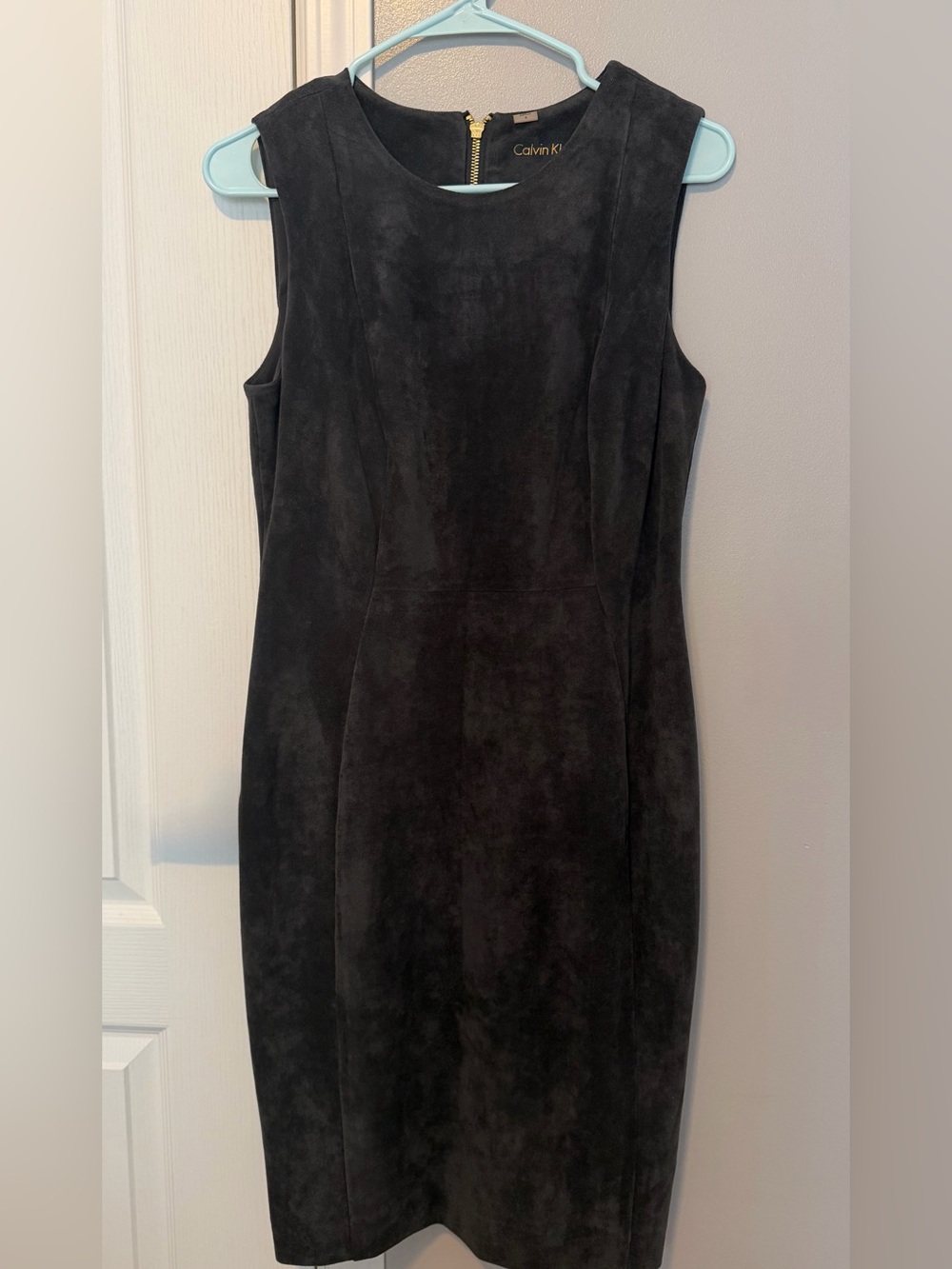 Calvin Klein Grey Sleeveless Suede Sheath Dress